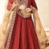 Red Taffeta Embroidered Anarkali Suit Party Wear -ZariGrace Shop red taffeta embroidered anarkali suit slsdc5204 l