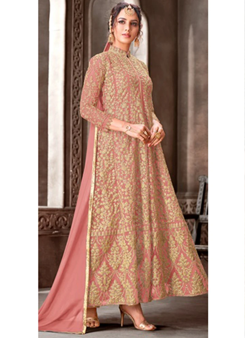 Rose Gold Net Embroidered N Sequins Anarkali Suit Party Wear 5 Rose Gold Net Embroidered N Sequins Anarkali Suit Party Wear - Image 3