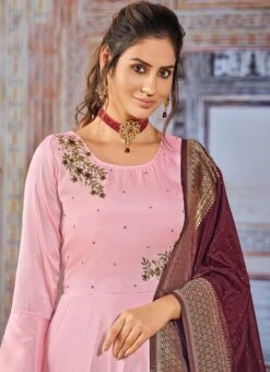 Rose Pink Art Silk Embroidered Anarkali Suit Party Wear -ZariGrace Shop rose pink art silk embroidered anarkali suit slsdc3002 b