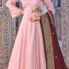 Rose Pink Art Silk Embroidered Anarkali Suit Party Wear -ZariGrace Shop rose pink art silk embroidered anarkali suit slsdc3002 l