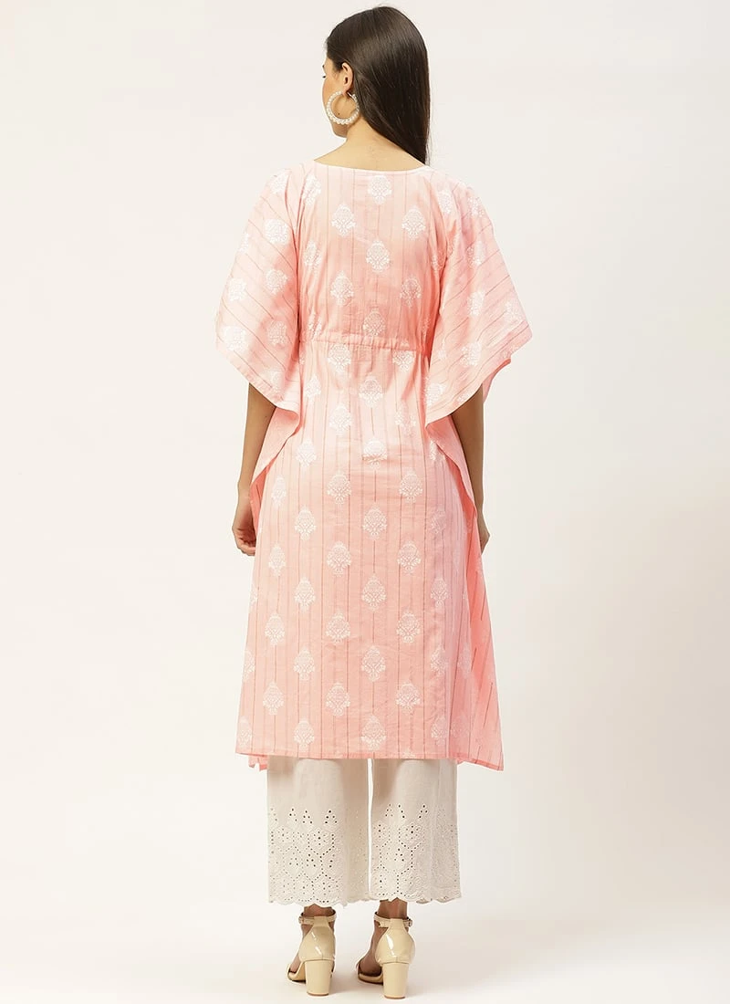 Rose Pink Cotton Printed Kaftan Short Tunic Work Wear 6 Rose Pink Cotton Printed Kaftan Short Tunic Work Wear - Image 4
