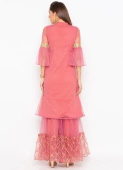 Rose Pink Net Embroidered Kurta Sharara Set After Six Wear -ZariGrace Shop rose pink net embroidered kurta sharara set krsmnc2121ks b