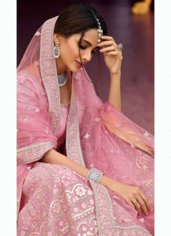 Rose Pink Organza Embroidered N Sequins Umbrella Lehenga Wedding Wear -ZariGrace Shop rose pink organza embroidered n sequins umbrella lehenga ghsak42097103 b