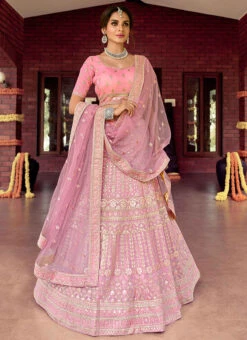 Rose Pink Organza Embroidered N Sequins Umbrella Lehenga Wedding Wear -ZariGrace Shop rose pink organza embroidered n sequins umbrella lehenga ghsak42097103 u