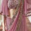 Rouge Pink Georgette Embroidered Saree Party Wear