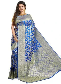 Royal Blue Art Silk Benarasi Saree Festive Wear -ZariGrace Shop royal blue art silk benarasi saree sasvnscmej27blu u