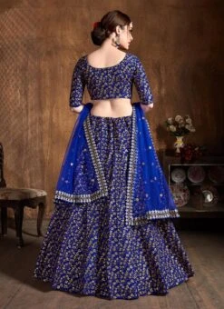 Royal Blue Benarasi Silk Embroidered And Sequins Work Umberalla Lehenga Party Wear -ZariGrace Shop royal blue benarasi silk embroidered and sequins work umberalla lehenga ghsprf3624 b