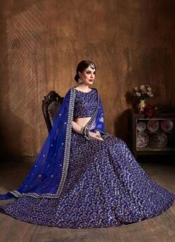 Royal Blue Benarasi Silk Embroidered And Sequins Work Umberalla Lehenga Party Wear -ZariGrace Shop royal blue benarasi silk embroidered and sequins work umberalla lehenga ghsprf3624 u