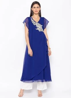 Royal Blue Georgette Embroidered Kurta Palazzo Set After Six Wear -ZariGrace Shop royal blue georgette embroidered kurta palazzo set krsmnc1974ks u