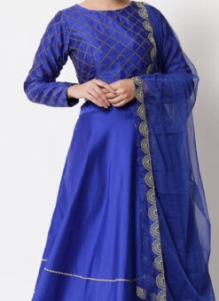 Royal Blue Satin Blend A Line Lehenga Festive Wear