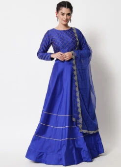Royal Blue Satin Blend A Line Lehenga Festive Wear -ZariGrace Shop royal blue satin blend a line lehenga ghsrk168110 u