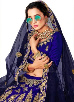 Royal Blue Satin Silk Zari Embroidery Umbrella Lehenga Party Wear -ZariGrace Shop royal blue satin silk zari embroidery umbrella lehenga ghsstbmbbgm1006 b