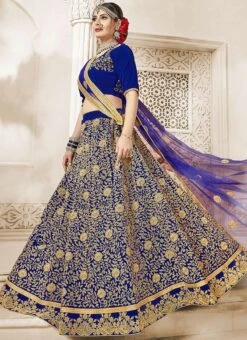 Royal Blue Velvet A Line Lehenga Party Wear -ZariGrace Shop royal blue velvet a line lehenga ghssit33605 u