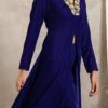 Royal Blue Velvet Kurta Straight Pant Set Work Wear -ZariGrace Shop royal blue velvet kurta straight pant set krsdmf7319rb l