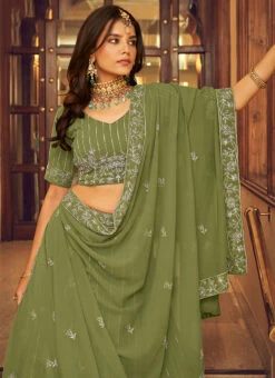 Saga Green Georgette Embroidered N Sequins Umbrella Lehenga Party Wear -ZariGrace Shop saga green georgette embroidered n sequins umbrella lehenga ghsira021601 b