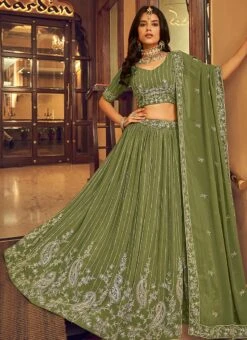 Saga Green Georgette Embroidered N Sequins Umbrella Lehenga Party Wear -ZariGrace Shop saga green georgette embroidered n sequins umbrella lehenga ghsira021601 u
