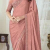 Salmon Pink Silk Embroidered Work Saree Party Wear -ZariGrace Shop salmon pink silk embroidered work saree sasli202527003e l