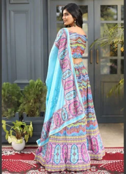 Satin Silk Digital Printed Work Multicolor Umbrella Lehenga Festive Wear -ZariGrace Shop satin silk digital printed work multicolor umbrella lehenga ghska4522118 b