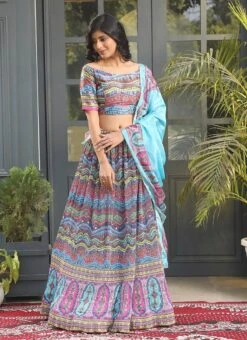 Satin Silk Digital Printed Work Multicolor Umbrella Lehenga Festive Wear -ZariGrace Shop satin silk digital printed work multicolor umbrella lehenga ghska4522118 u