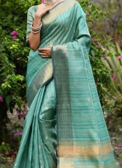 Sea Green Art Silk Jacquard Sari Festive Wear