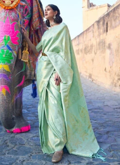 Sea Green Benarasi Silk Zari Work Saree Festive Wear -ZariGrace Shop sea green benarasi silk zari work saree samkns881238006 u