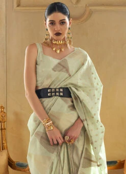 Sea Green Cotton Handloom Weaving Work Saree Festive Wear -ZariGrace Shop sea green cotton handloom weaving work saree samkns10588006 b