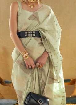 Sea Green Cotton Handloom Weaving Work Saree Festive Wear