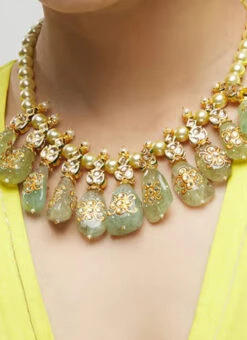 Sea Green Designer Necklace Set With Earrings Party Wear