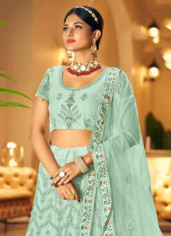 Sea Green Embroidery Stone Work Net A Line Lehenga Party Wear -ZariGrace Shop sea green embroidery stone work net a line lehenga ghska46271044c b
