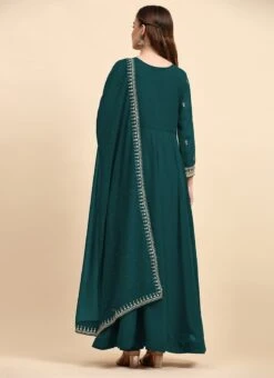 Rama Green Faux Georgette Embroidered Anarkali Suit Party Wear -ZariGrace Shop sea green faux georgette embroidered anarkali suit slsrf27076 b