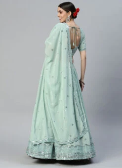 Sea Green Georgette Embroidered Sequins A Line Lehenga Party Wear -ZariGrace Shop sea green georgette embroidered sequins a line lehenga ghsacw3070 b