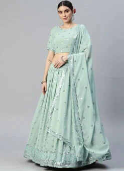 Sea Green Georgette Embroidered Sequins A Line Lehenga Party Wear -ZariGrace Shop sea green georgette embroidered sequins a line lehenga ghsacw3070 u