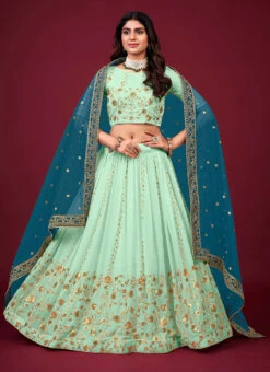 Sea Green Georgette Sequins Embroidered A Line Lehenga Choli Party Wear -ZariGrace Shop sea green georgette sequins embroidered a line lehenga choli ghsir3402 u