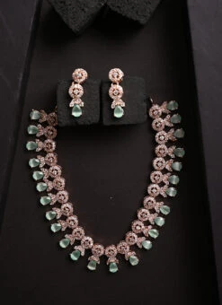 Sea Green Necklace Set Party Wear -ZariGrace Shop sea green necklace set jynsjsc7508ad b