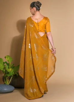 Sequins Work Mustard Color Georgette Saree Festive Wear -ZariGrace Shop sequins work mustard color georgette saree sasvp254 b