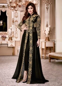 Shamita Shetty Black Georgette Anarkali Suit Party Wear -ZariGrace Shop shamita shetty black georgette anarkali suit slscc8001a u
