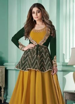 Shamita Shetty Mustard Georgette Embroidered Anarkali Suit Party Wear -ZariGrace Shop shamita shetty mustard georgette embroidered anarkali suit slsak28908571 b