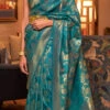 Silk Fabric Teal Green Color Jacquard Woven Work Saree Party Wear -ZariGrace Shop silk fabric teal green color jacquard woven work saree sasli1881258008 l