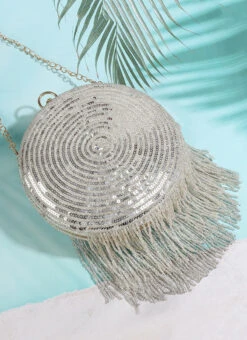 Silver Art Silk Sequins Clutch Party Wear -ZariGrace Shop silver art silk sequins clutch hbdacs517 b