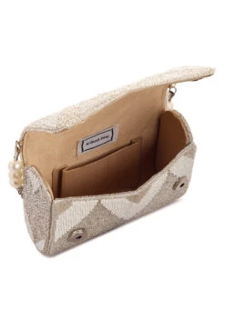 Silver Blended Cotton Beads Clutch Party Wear