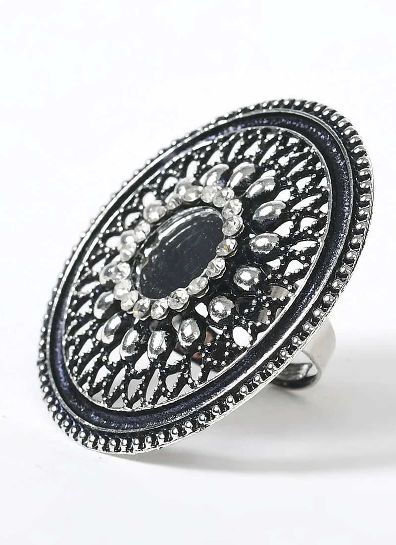 Silver Brass Stones Ring Party Wear 3 Silver Brass Stones Ring Party Wear