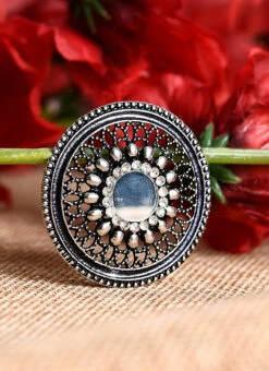 Silver Brass Stones Ring Party Wear 6 Silver Brass Stones Ring Party Wear -ZariGrace Shop silver brass stones ring hjrdmif003 u