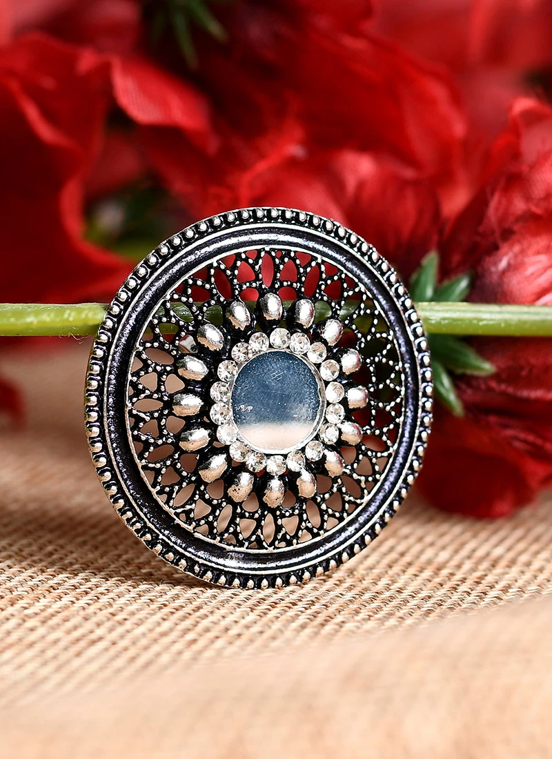 Silver Brass Stones Ring Party Wear 4 Silver Brass Stones Ring Party Wear - Image 2