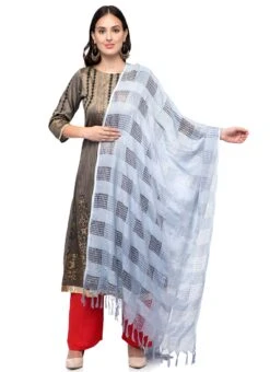 Silver Grey Cotton Weaving Work Dupatta Work Wear -ZariGrace Shop silver grey cotton weaving work dupatta dpdmimfd097 u