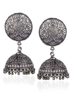 Silver Jhumka Earrings After Six Wear -ZariGrace Shop silver jhumka earrings ermpf9476 b