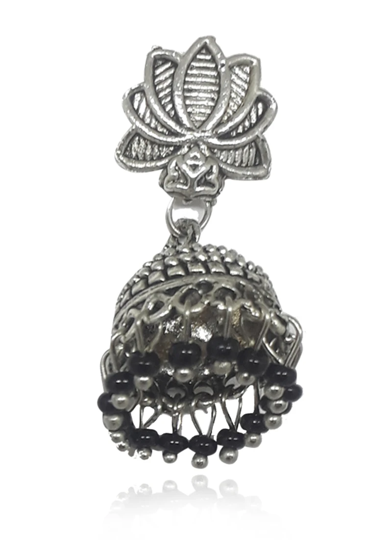 Silver N Black Jhumka Earrings Festive Wear 3 Silver N Black Jhumka Earrings Festive Wear