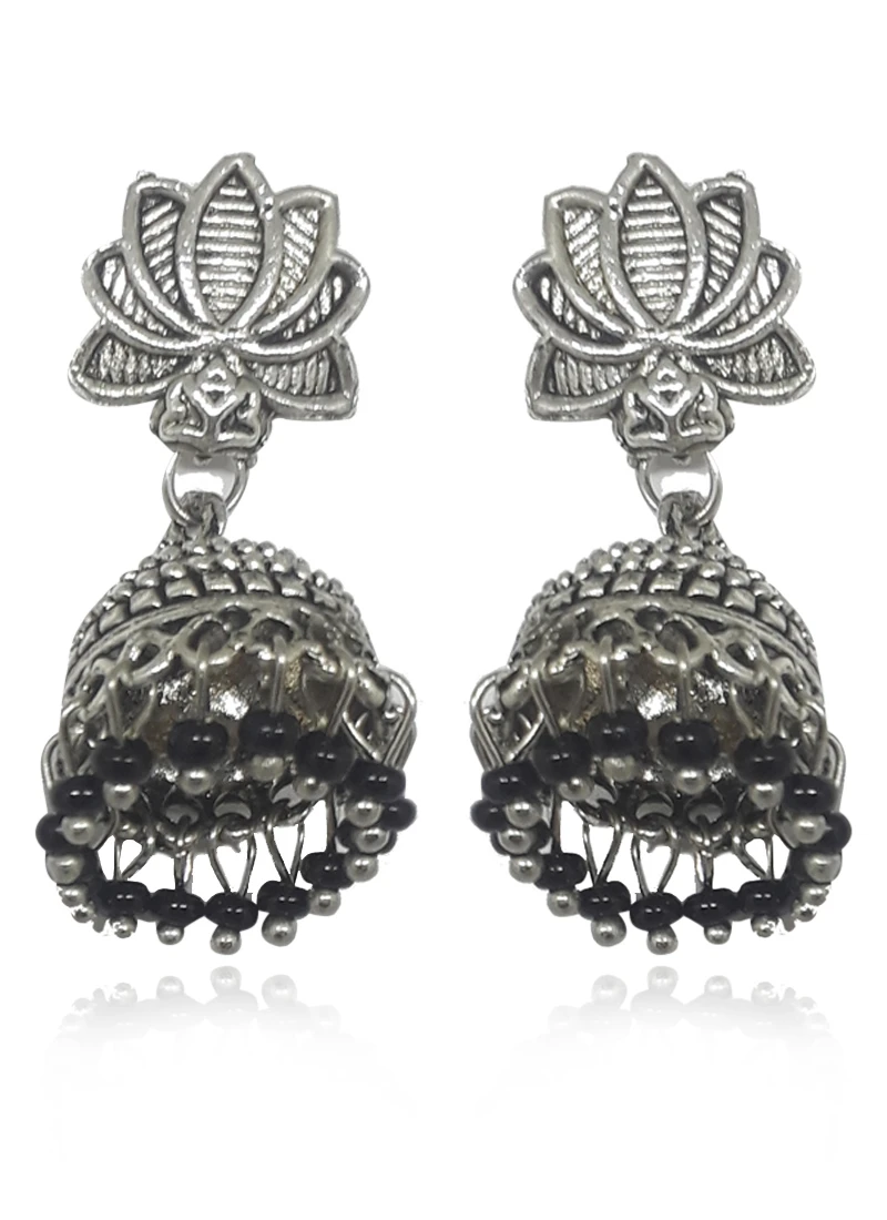 Silver N Black Jhumka Earrings Festive Wear 4 Silver N Black Jhumka Earrings Festive Wear - Image 2
