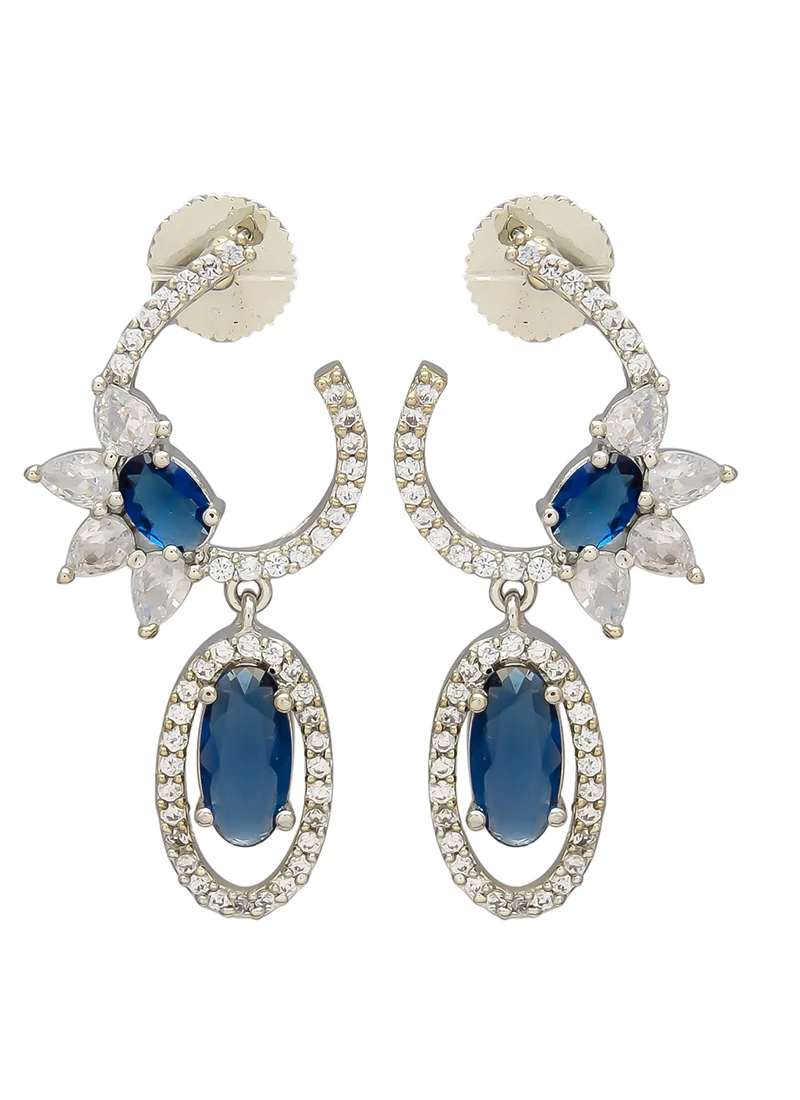 Silver N Blue Stones Alloy Danglers Party Wear 4 Silver N Blue Stones Alloy Danglers Party Wear - Image 2