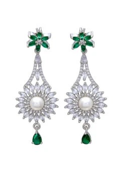 Silver N Green Stones Alloy Danglers Party Wear -ZariGrace Shop silver n green stones alloy danglers erjrurea2327 b
