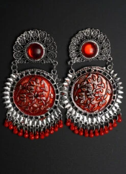 Silver N Red Dangler Earrings After Six Wear -ZariGrace Shop silver n red dangler earrings ermbm242 b